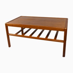 Vintage Danish Teak Coffee Table with Slatted Storage Shelf, 1970s