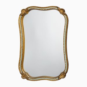 Miroir Mural Vintage Style Rococo avec Cadre Doré et Bleu Oeuf, 1950s