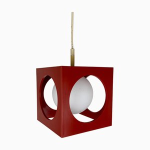 Minimalist Space Age Red Cube Ceiling Lamp by Richard Essig, Germany, 1970s