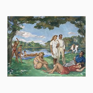 Paul Girol, Paysage, 1955, Grande Huile sur Toile