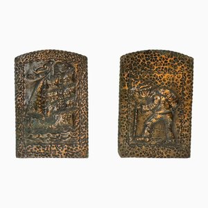 Art Nouveau Copper Bookends with Decorative Motifs, 1920s-1930s, Set of 2