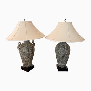 Mid-Century Asian Dragon Table Lamps with Shades, 1960s, Set of 2