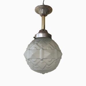 Art Deco Frosted Glass Pendant Lamp, 1930s