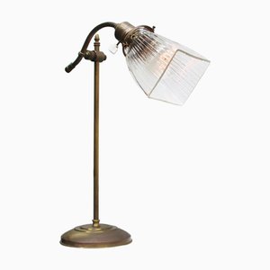 Französische Art Deco Tischlampe aus Messing & Klarglas