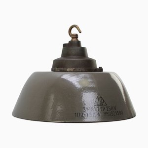 Industrielle Vintage Hängelampe aus Emaille & Gusseisen & Messing in Braun