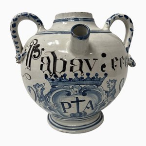 White and Blue Earthenware Vase with Handles, 19th Century