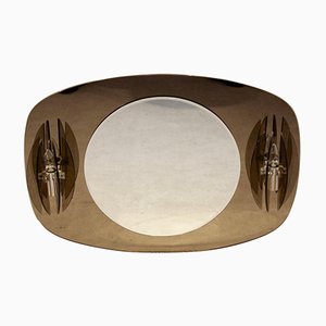 Italian Two Toned Glass Mirror with Glass Sconces from Veca, 1970s