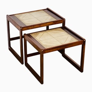 Vintage Satztische aus Holz & Keramik, 1960er, 2er Set