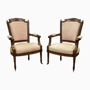 Louis XVI Armchairs in Walnut, Set of 2