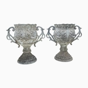 French Aluminum Garden Vases, 1886, Set of 2