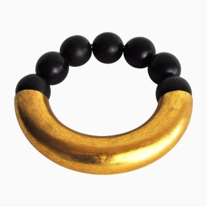 Grand Collier Feuille Dorée et Acacia Noir par F. Monies & G. Jensen, Danemark, 2000s