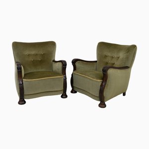 Fauteuils Art Déco en Velours Vert, Danemark, 1930s, Set de 2
