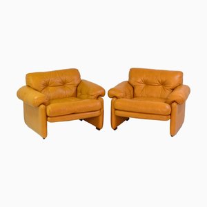 Braune Vintage Coronado Lederstühle von Tobia Scarpa für C&B Italia, 1972, 2er Set