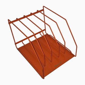 Vintage Plattenständer aus orange lackiertem Metall von Plattofix, 1970er