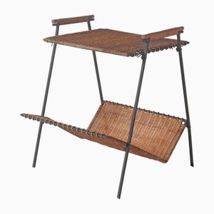 Table d'Appoint avec Porte-Revues en Osier attribuée à Raoul Guys, France, 1950s