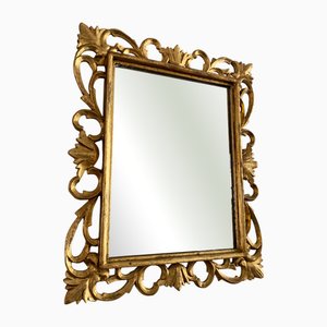 Miroir Mural Style Florentin en Bois Doré, 1890s