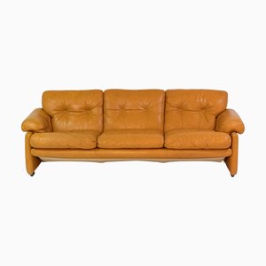 Großes Vintage gekröntes braunes Ledersofa von Tobia Scarpa für C&B, 1972