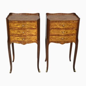 Französische Nachttische mit Intarsien, 1920, 2er Set