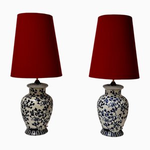 Oriental-Style Table Lamps with Decorated Ceramic Base, 1980s, Set of 2