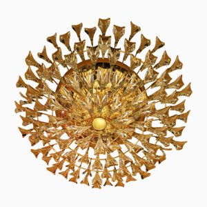 Lustre en Laiton Plaqué Or et Cristal de Stilkronen, Italie, 1970s
