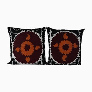 Large Black Suzani Cushion Cover, 2010s, Set of 2