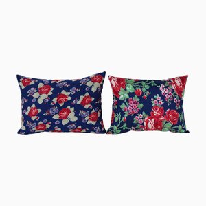 Blue and Red Uzbek Cushion Covers, 2010s, Set of 2