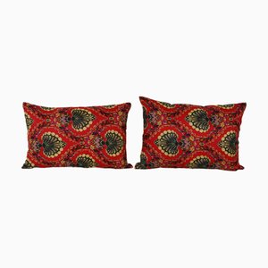 Red and Gold Uzbek Cushion Covers, 2010s, Set of 2