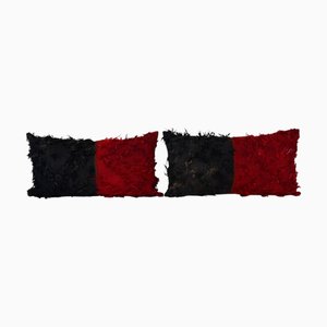 Dark Red Tulu Lumbar Cushion Covers, 2010s, Set of 2