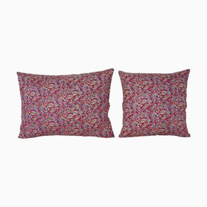 Uzbek Red and Purple Roller Printed Cushion Covers, 2010s, Set of 2
