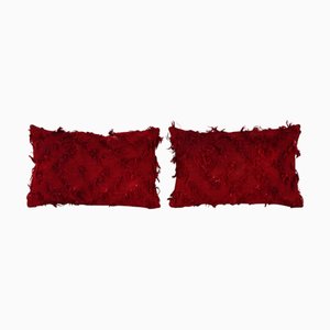 Handmade Turkish Rustic Red Flokati Cushion Covers, 2010s, Set of 2