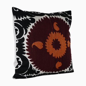 Embroidered Tribal Black Suzani Cushion Case, 2010s