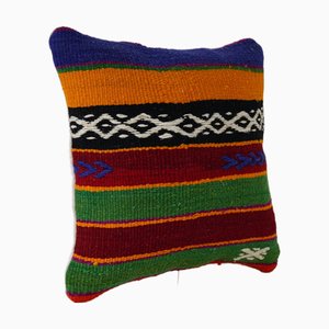 Handmade Turkish Wool Stripes Kilim Cushion Cover, 2010s