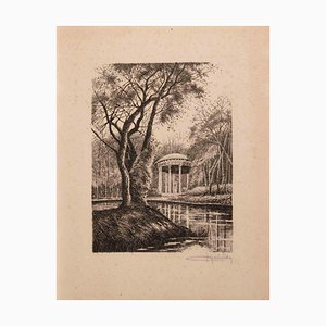 Chris Holmer, Temple dans un parc boisé, Eau-forte, 20e siècle