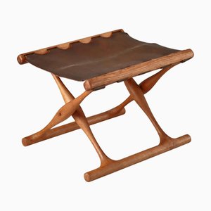 Moderner dänischer Gold Hill Hocker aus Eiche & Braunem Leder von Poul Hundevad, 1960