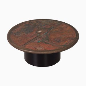 Table Basse Ronde avec Incrustation de Pierres Semi-Précieuses par Paul Kingma, 1990s