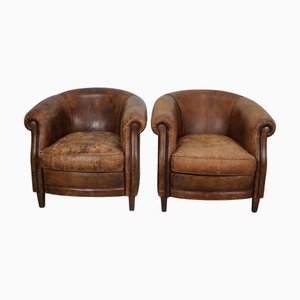 Cognacfarbene niederländische Vintage Leder Clubsessel, 2er Set