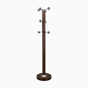 Vintage Italian Coat Rack in Iron with Chrome-Plated Plastic and Wood Base, 1970s