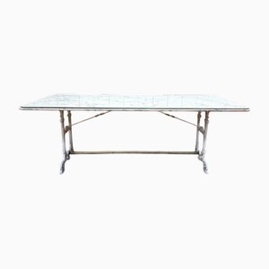 Large Art Nouveau Brasserie Table in Iron and Marble