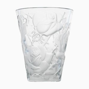 Frosted Crystal Ispahan Rose Vase from Lalique, France, 1952