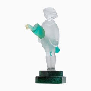 Green and Clear Art Glass Golf Player from Daum, France, 1970s