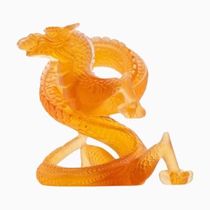 Kunstglas Drachenskulptur in Braun & Orange von Daum, Frankreich, 1970er