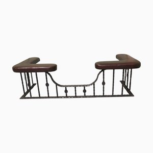 Decorative Wrought Iron and Leather Club Fender, 1920