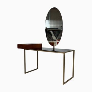 Mid-Century Modern Glass and Steel Dressing Table with Oval Mirror, 1960s