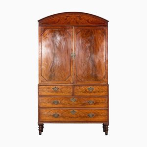 English Georgian Arched Mahogany Inlaid Linen Press, 1800s