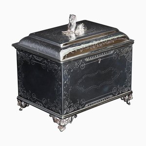 Antique Empire Revival Silver-Plated Tea Caddy, 19th Century