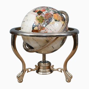 Enamel World Globe with Gilt Cream Gemstone Map
