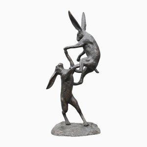 Boxing Hares Gartenskulptur aus Bronze