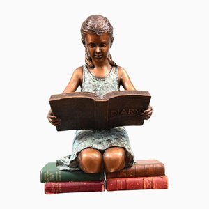 Mädchen Reading Tischplatte aus Bronze