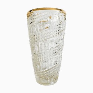 Vintage Hollywood Regency Crystal Vase with Gold-Plated Rim, 1970s