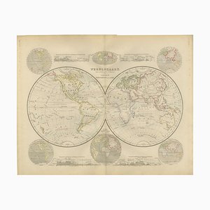 Doppelte Hemisphäre Weltkarte aus dem Nieuwe Hand-Atlas, 1876